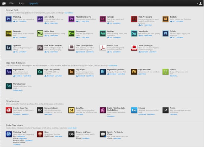 A set of programs from Adobe Creative Cloud