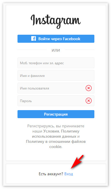 Authorization form in the web version