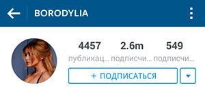 Profile of Ksenia Borodina on Instagram