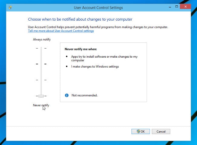 Change UAC Level in Windows 10