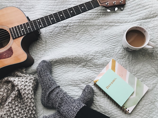 autumn photo ideas for instagram layout of socks guitar