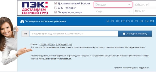 Tracking parcel service track24.ru