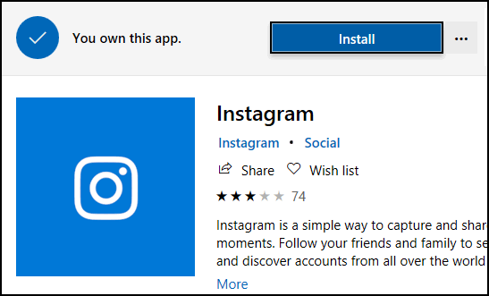 Instagram in Windows Market
