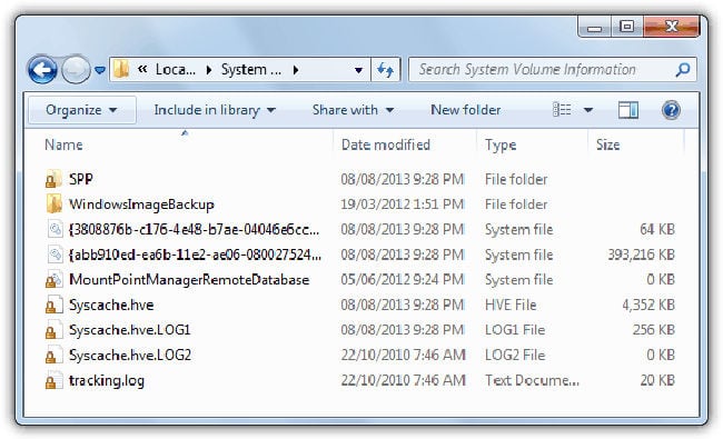 System volume information folder contents